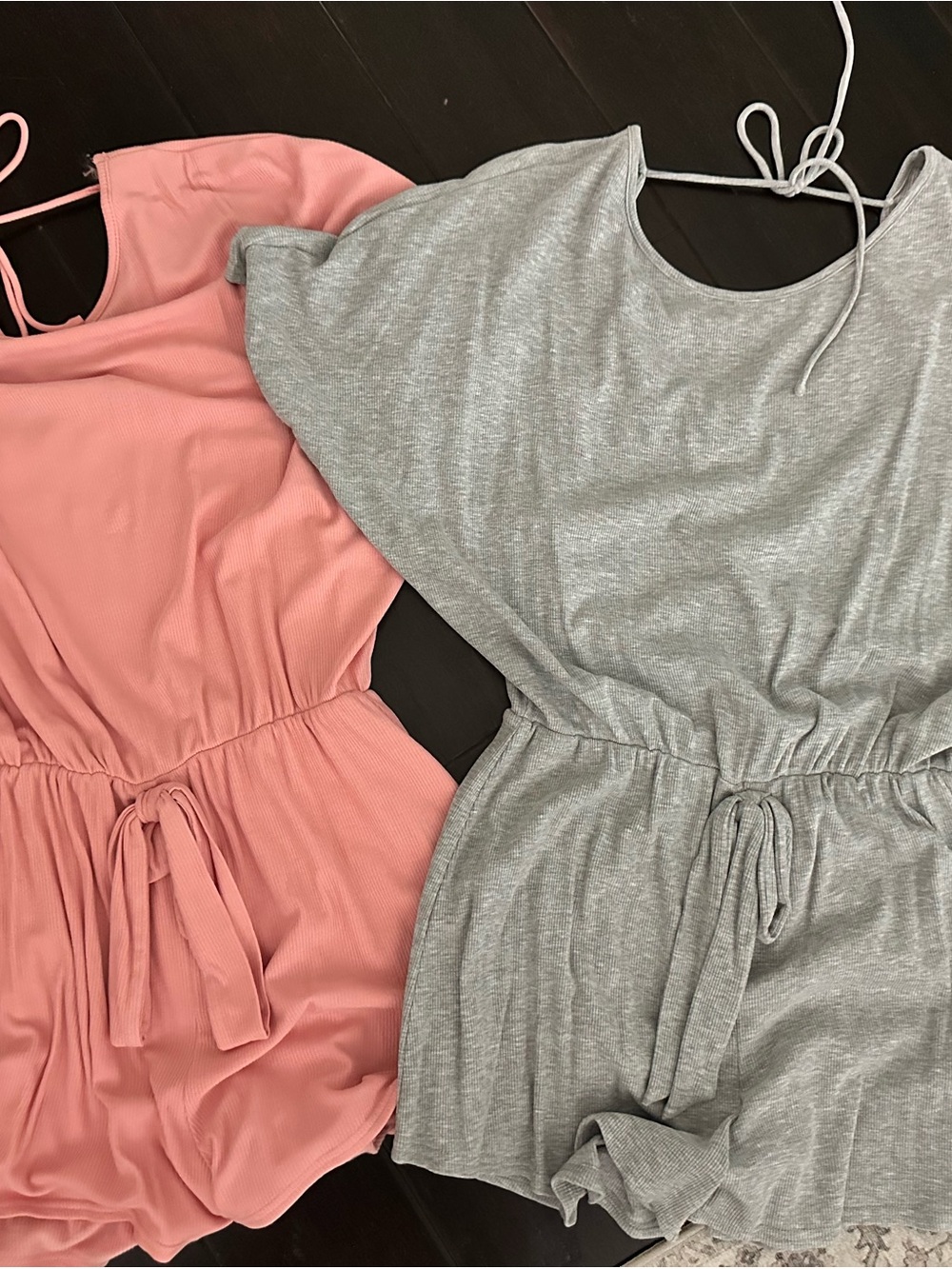 Pink Lily Pink and Gray Romper Duo - Drawstring Waist Jumpsuits